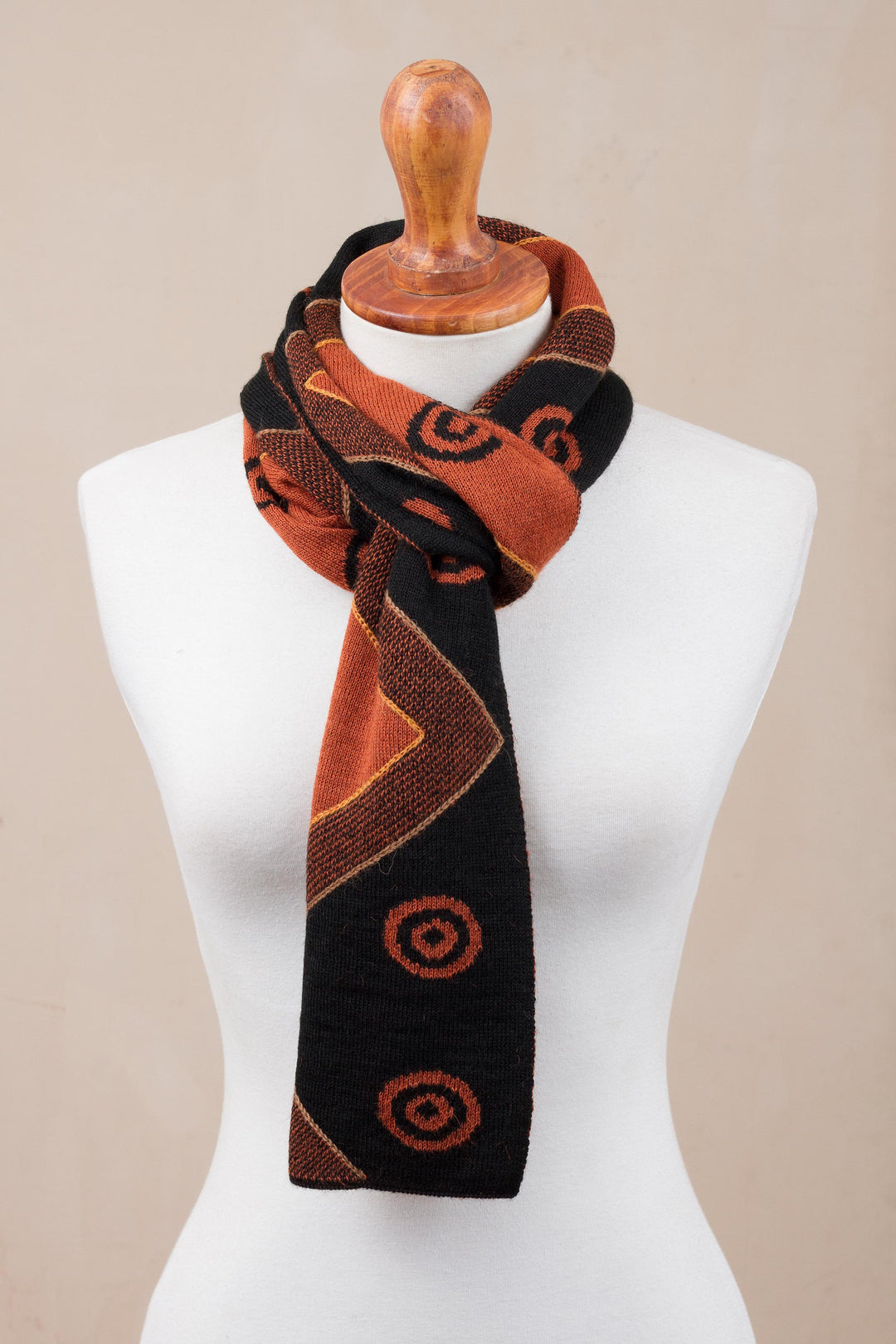 Black and Pumpkin Knit Alpaca Blend Wrap Scarf from Peru - Black and Pumpkin Andes