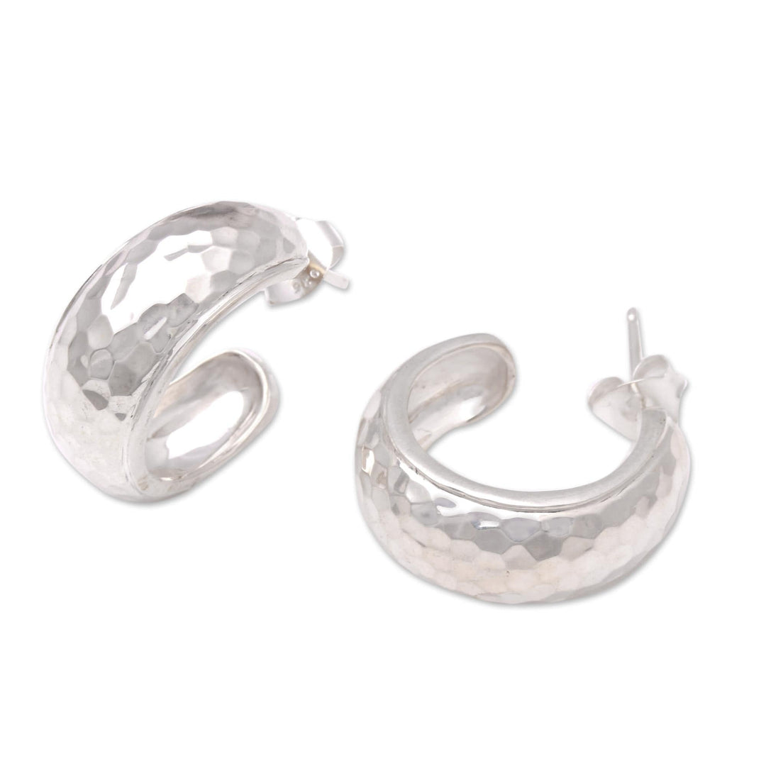 Balinese Sterling Silver Half-Hoop Earrings - Radiant Shine
