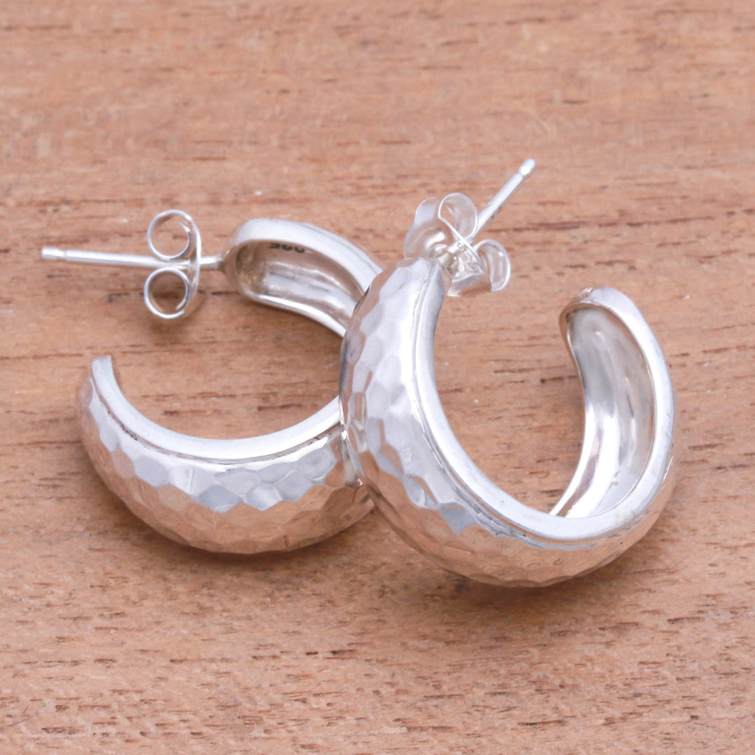 Balinese Sterling Silver Half-Hoop Earrings - Radiant Shine