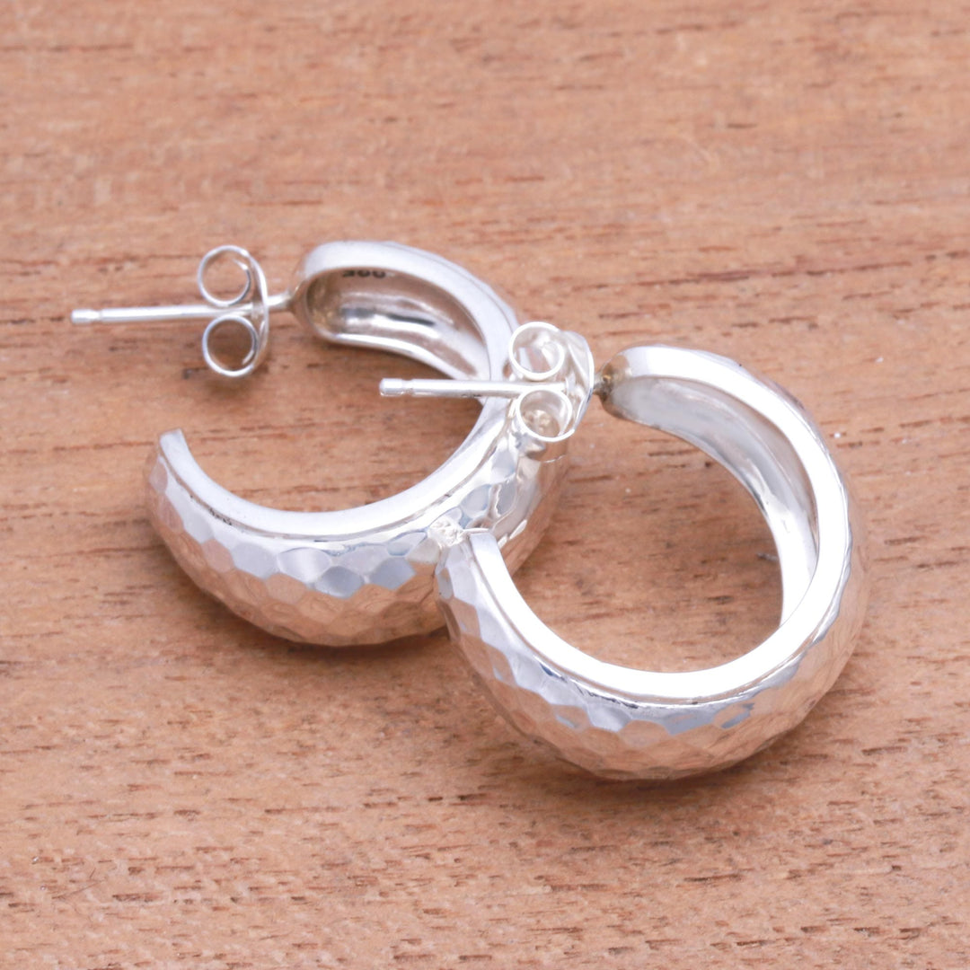 Balinese Sterling Silver Half-Hoop Earrings - Radiant Shine