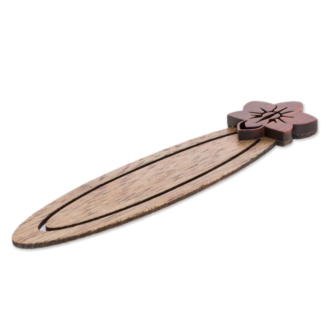 Floral Teak Wood Bookmark from Costa Rica - Sarchi Flower