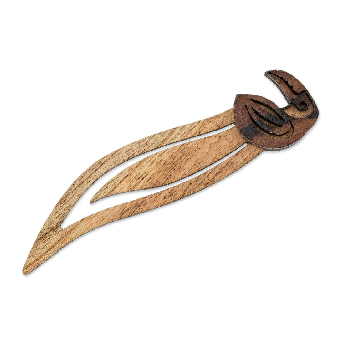 Toucan-Themed Teak Wood Bookmark from Costa Rica - Toucan Reader