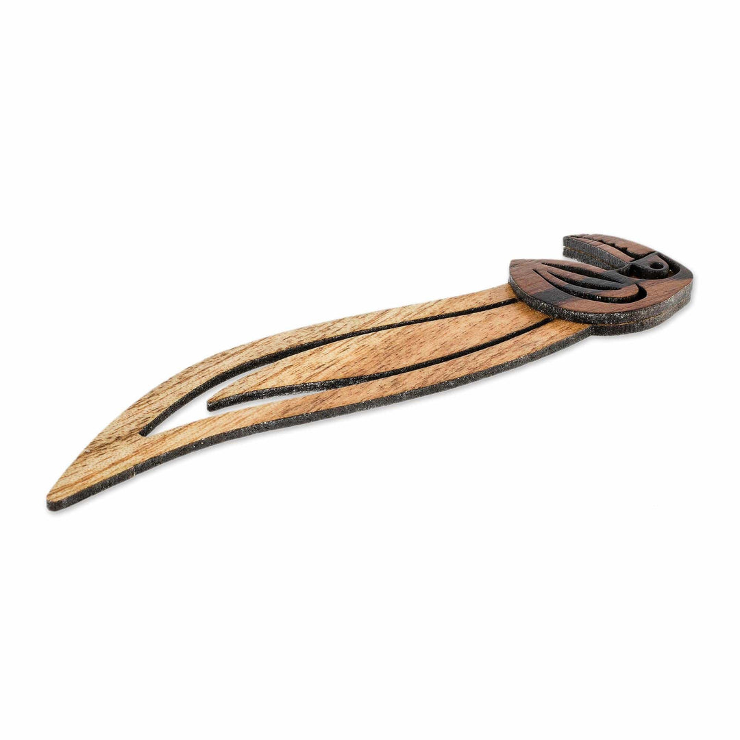 Toucan-Themed Teak Wood Bookmark from Costa Rica - Toucan Reader