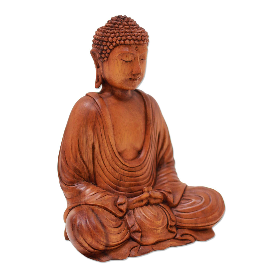 Hand-Carved Suar Wood Buddha Sculpture from Indonesia - Let Peace In