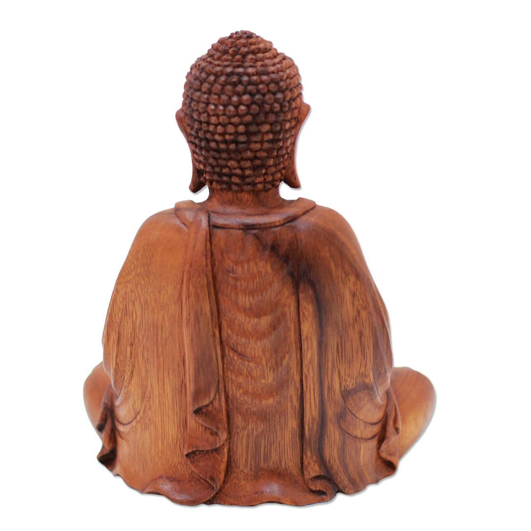 Hand-Carved Suar Wood Buddha Sculpture from Indonesia - Let Peace In