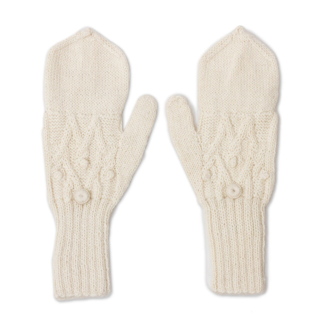 Diamond Pattern 100% Alpaca Mittens in Alabaster from Peru - Diamond Elegance in Alabaster