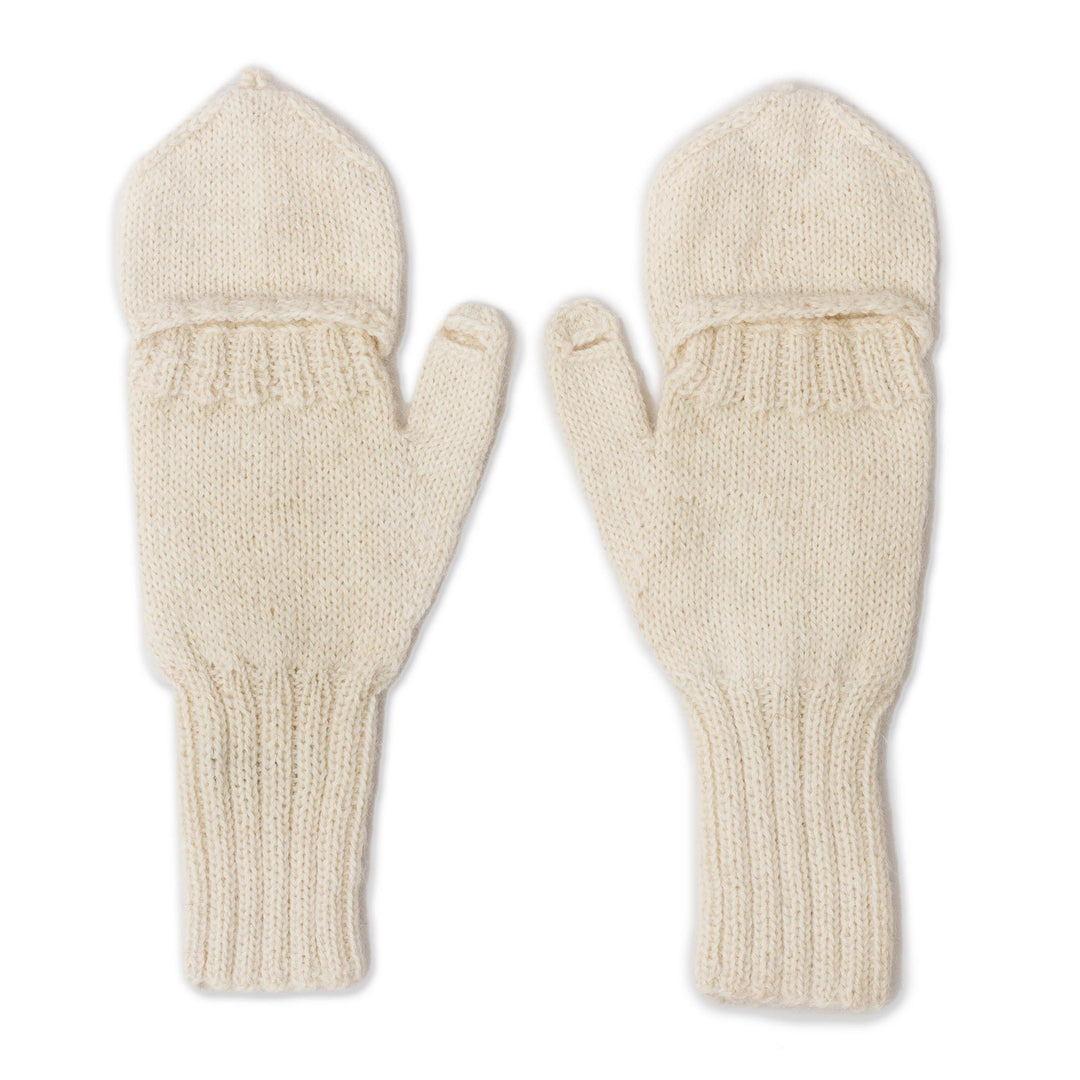Diamond Pattern 100% Alpaca Mittens in Alabaster from Peru - Diamond Elegance in Alabaster