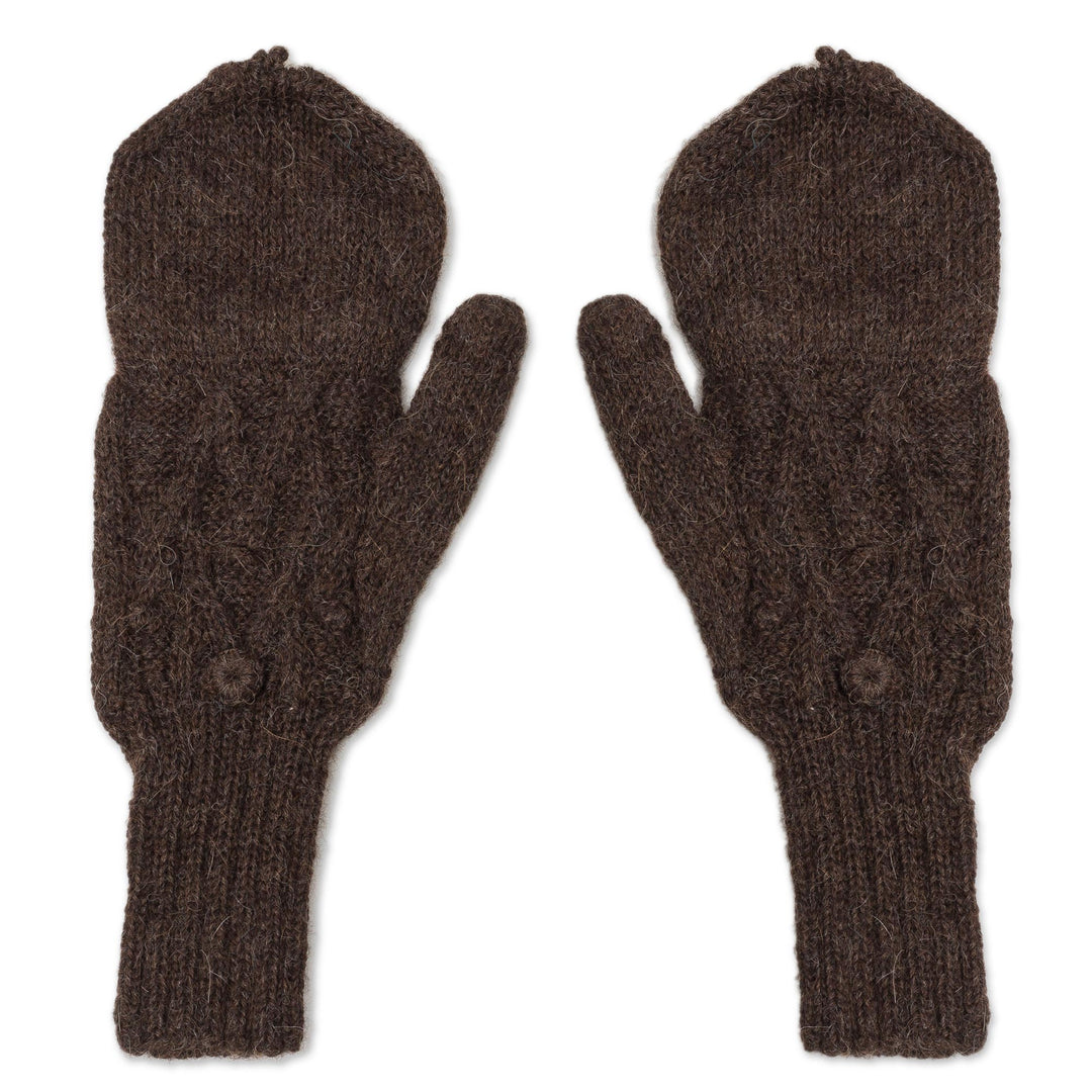 Diamond Pattern 100% Alpaca Mittens in Espresso from Peru - Diamond Elegance in Espresso