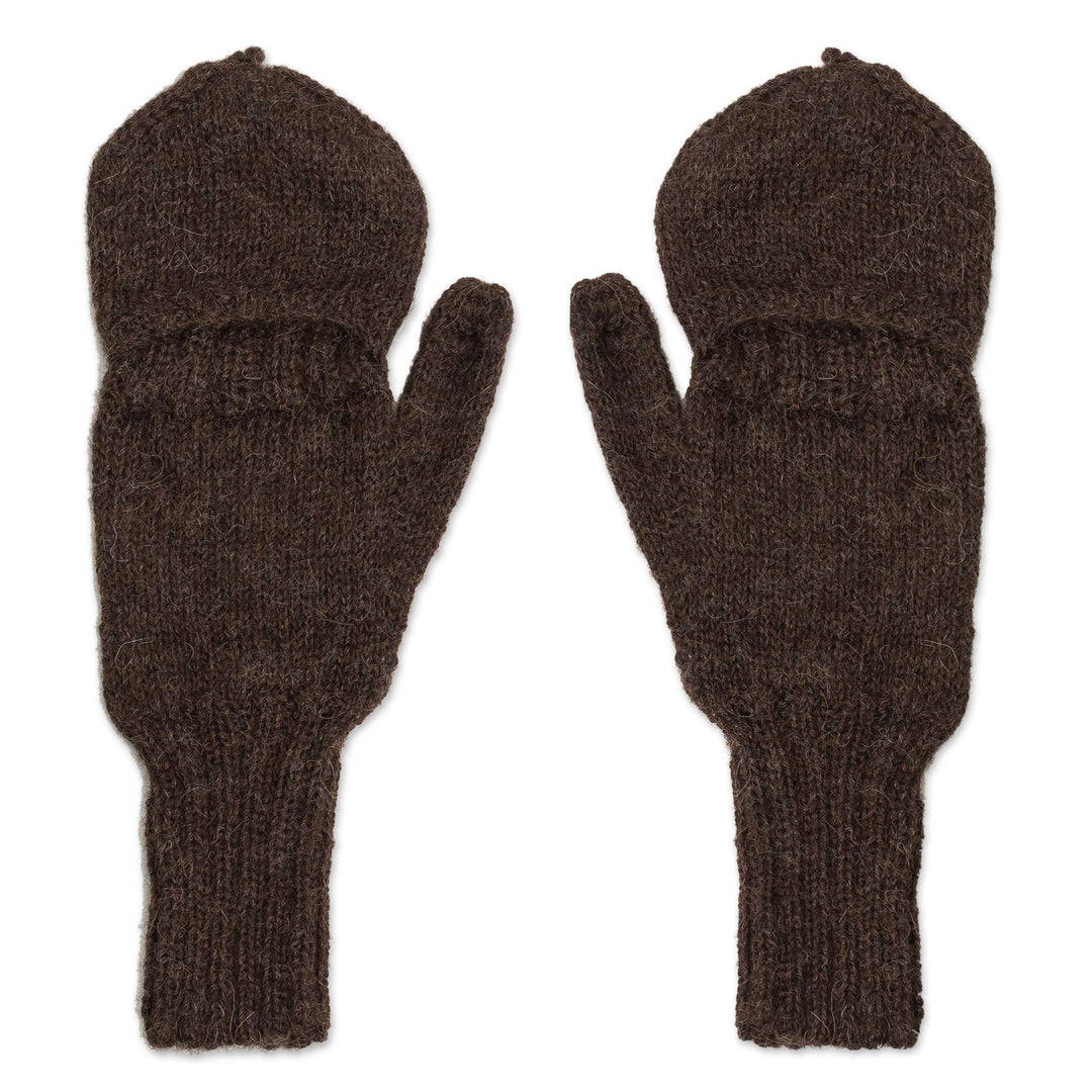 Diamond Pattern 100% Alpaca Mittens in Espresso from Peru - Diamond Elegance in Espresso
