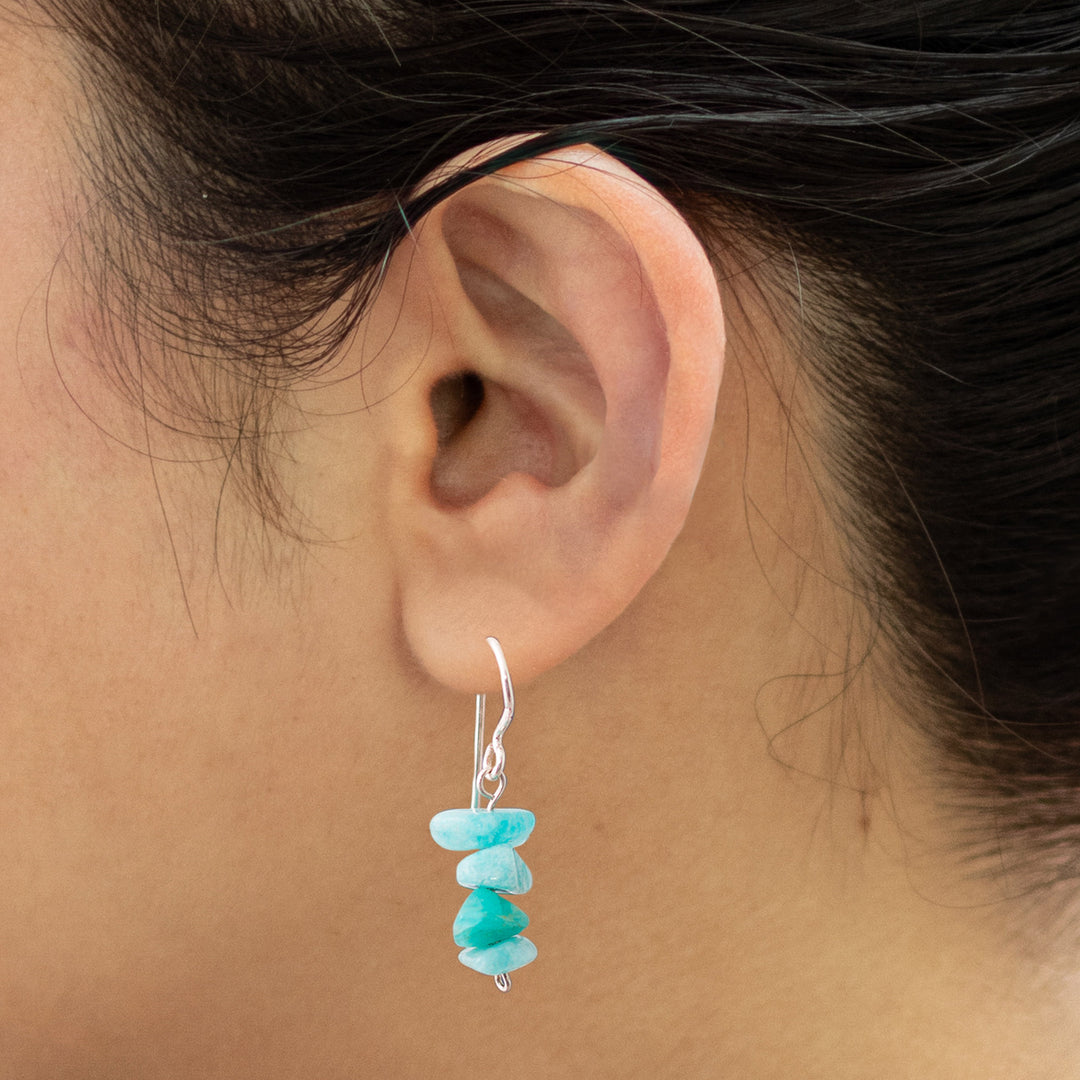 Amazonite Beaded Dangle Earrings Crafted in Peru - Aqua Harmony