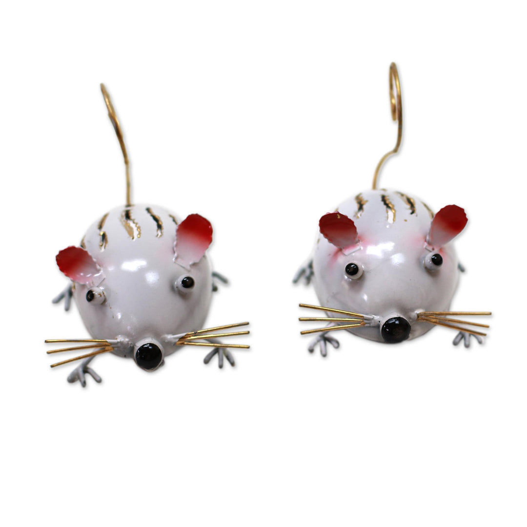 Handcrafted Steel Mice Decorative Accents from Bali (Pair) - White Mice