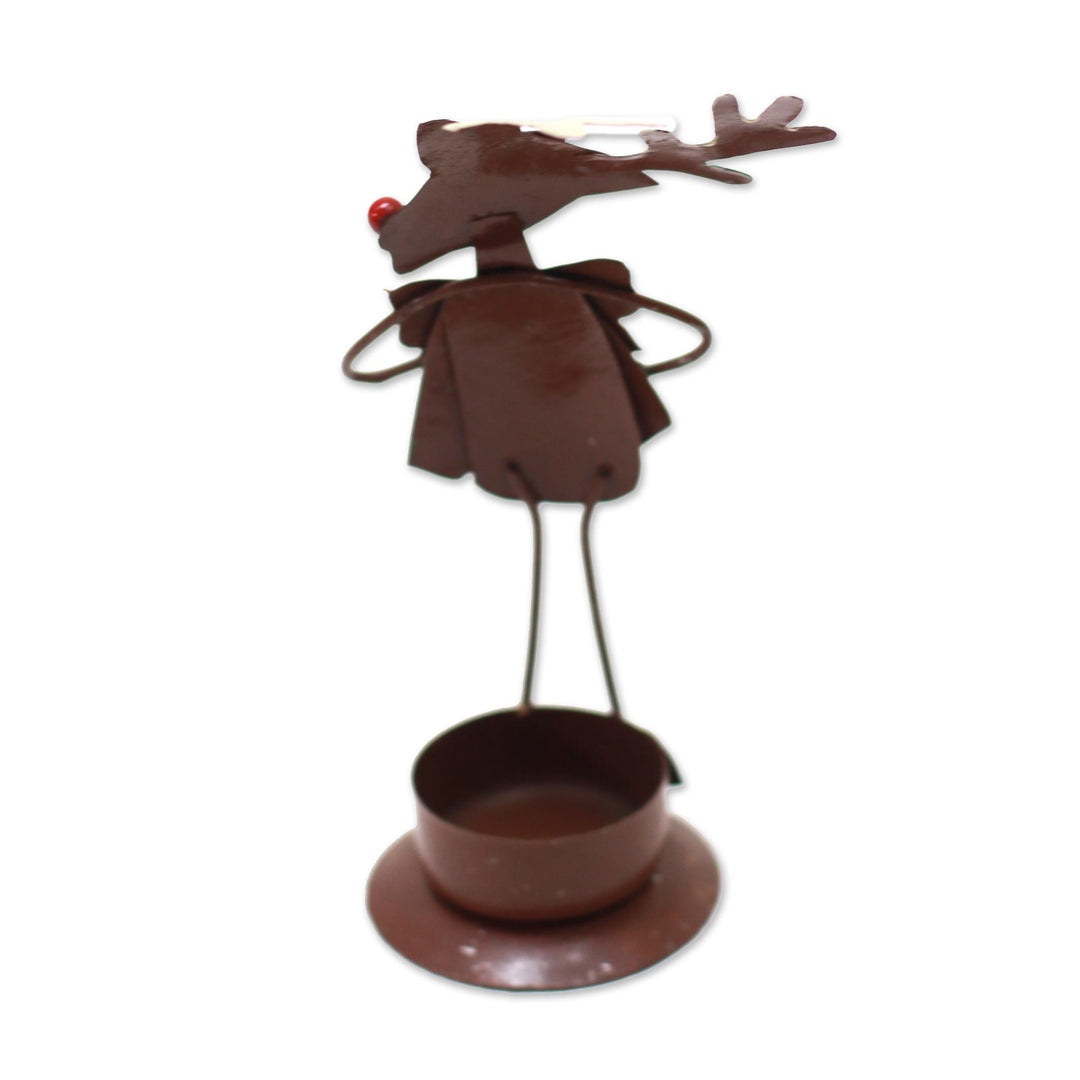 Handcrafted Steel Rudolph Tealight Holder from Bali - Dapper Reindeer