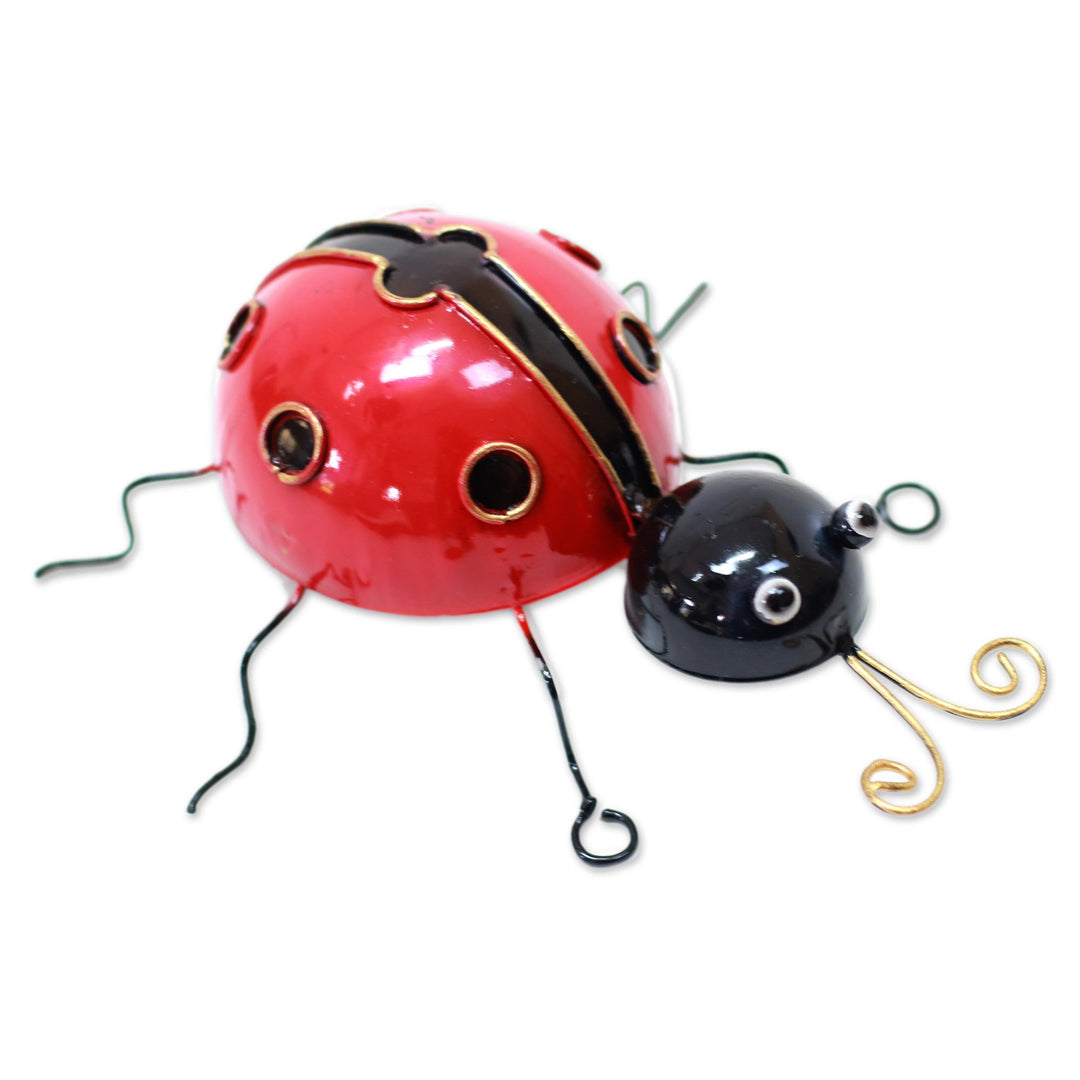 Handcrafted Steel Lady Bug Decorative Figurine from Bali - Charming Lady Bug