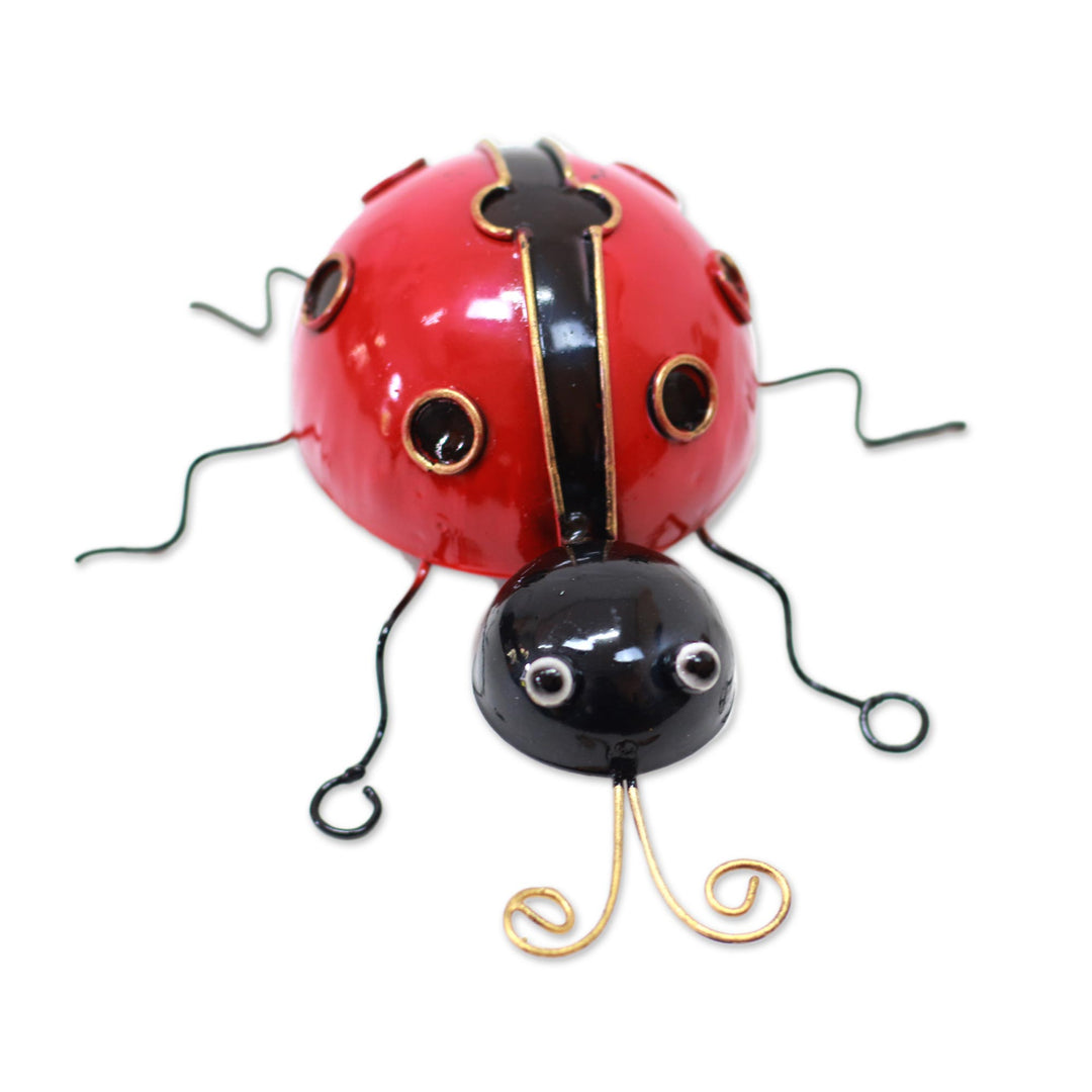 Handcrafted Steel Lady Bug Decorative Figurine from Bali - Charming Lady Bug