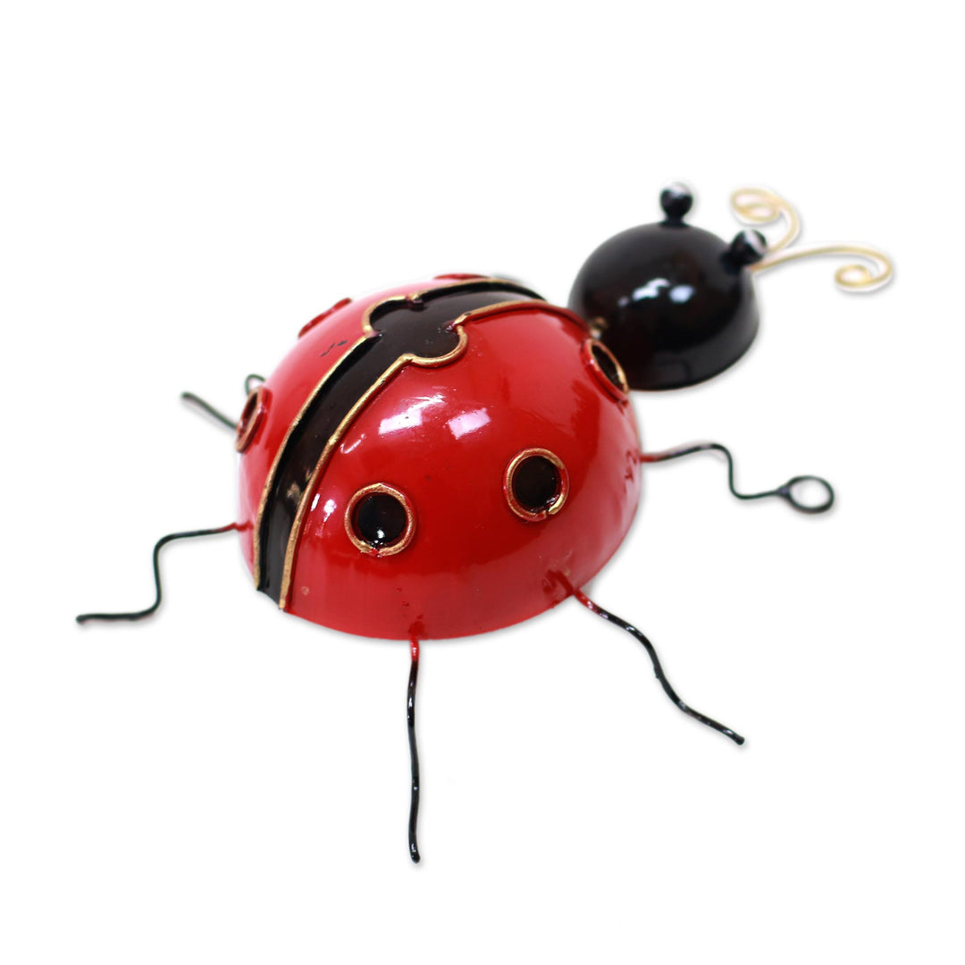 Handcrafted Steel Lady Bug Decorative Figurine from Bali - Charming Lady Bug
