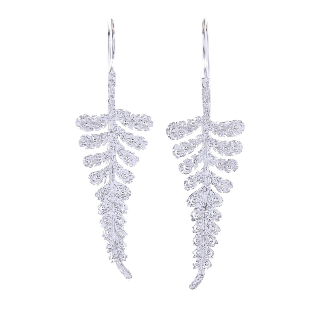 Leafy Sterling Silver Drop Earrings from Thailand - Descending Fronds