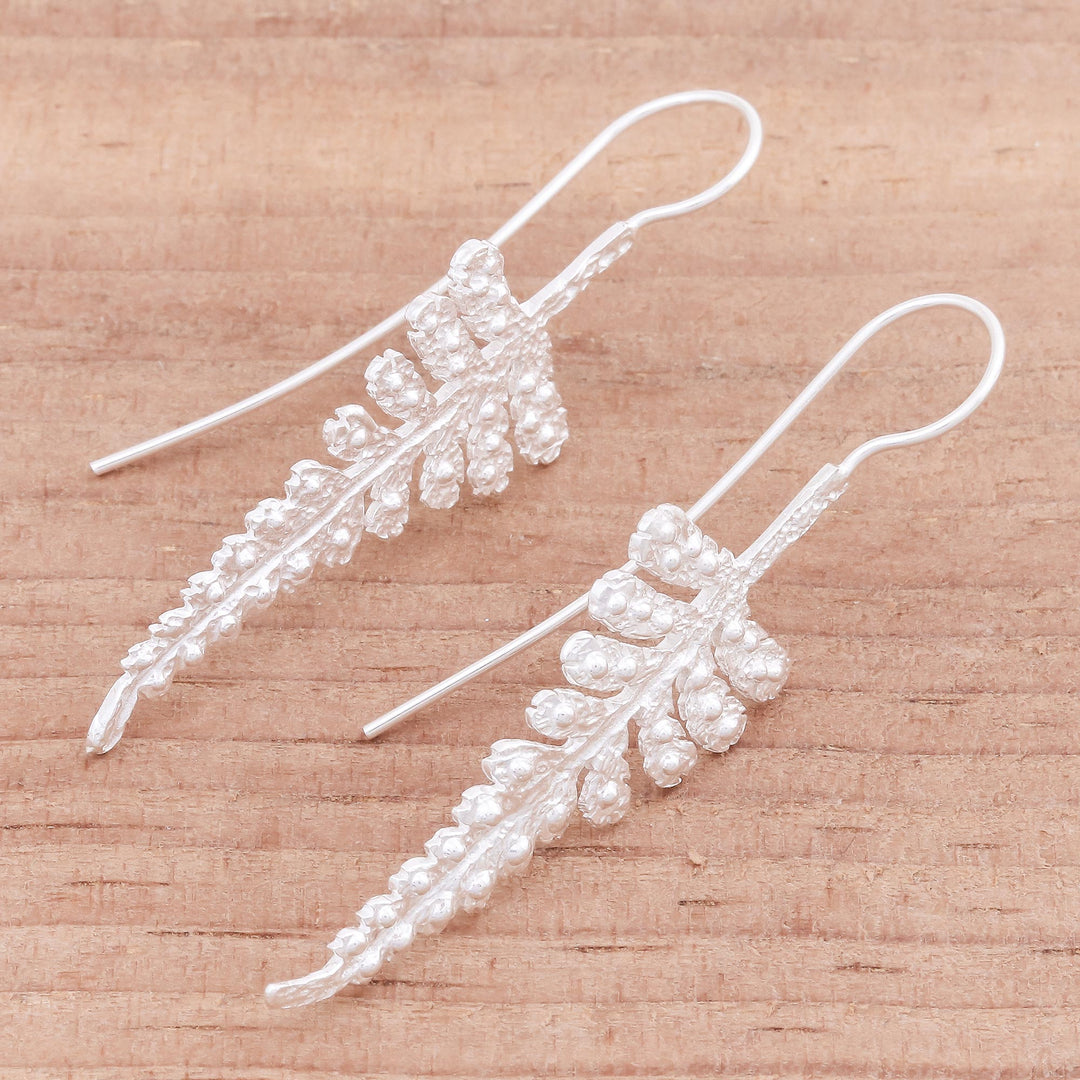 Leafy Sterling Silver Drop Earrings from Thailand - Descending Fronds