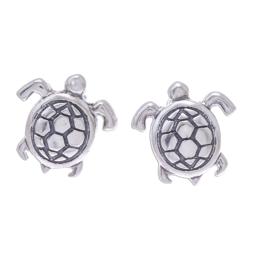Thai Artisan Handcrafted Sterling Silver Turtle Earrings - Tiny Turtles