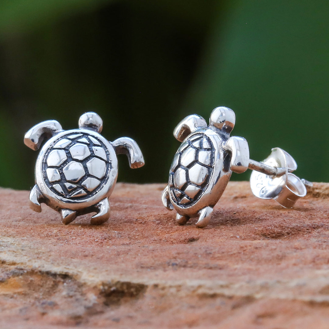 Thai Artisan Handcrafted Sterling Silver Turtle Earrings - Tiny Turtles