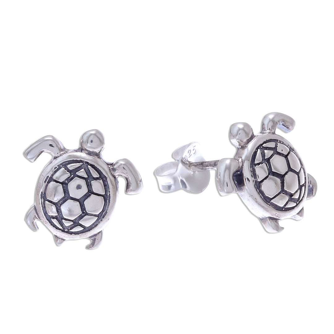 Thai Artisan Handcrafted Sterling Silver Turtle Earrings - Tiny Turtles