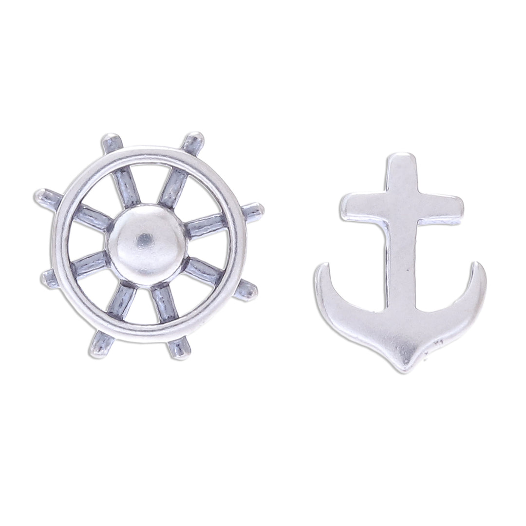 925 Silver Nautical Stud Earrings Handcrafted in Thailand - Setting Sail