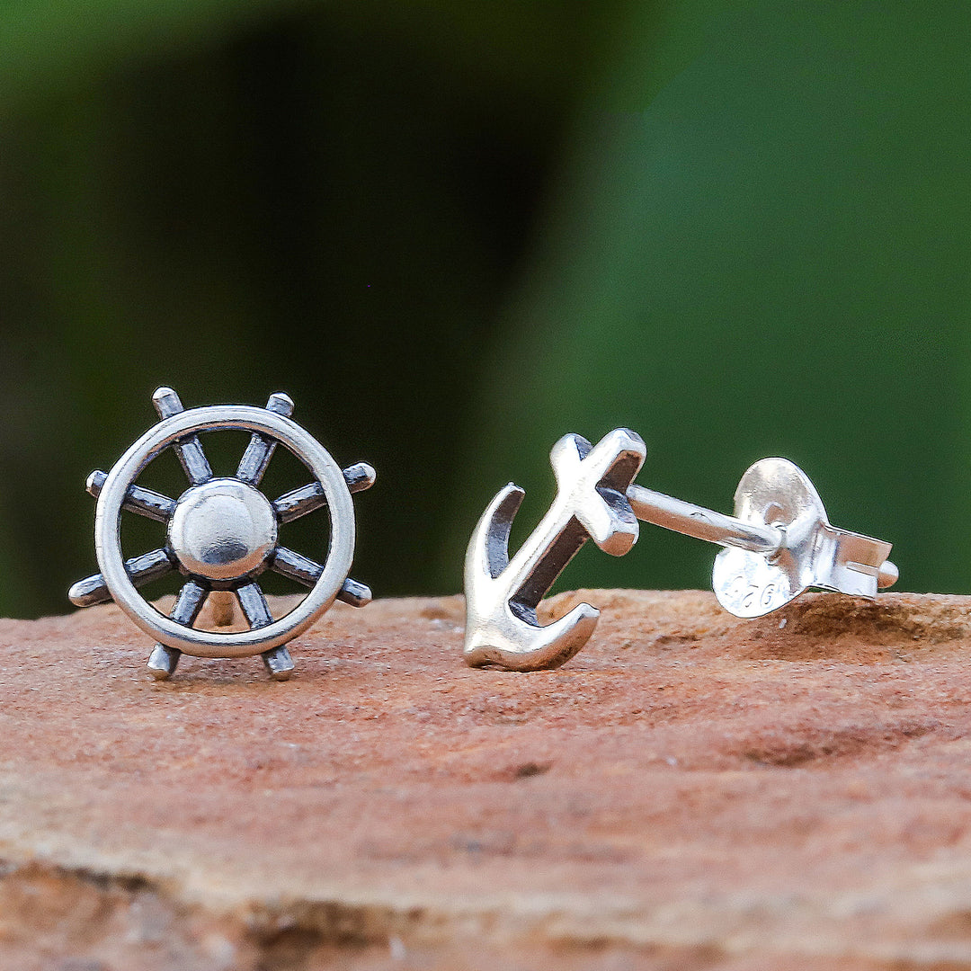 925 Silver Nautical Stud Earrings Handcrafted in Thailand - Setting Sail