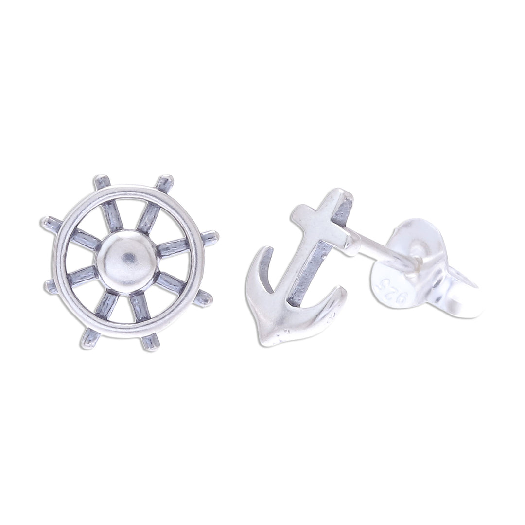 925 Silver Nautical Stud Earrings Handcrafted in Thailand - Setting Sail