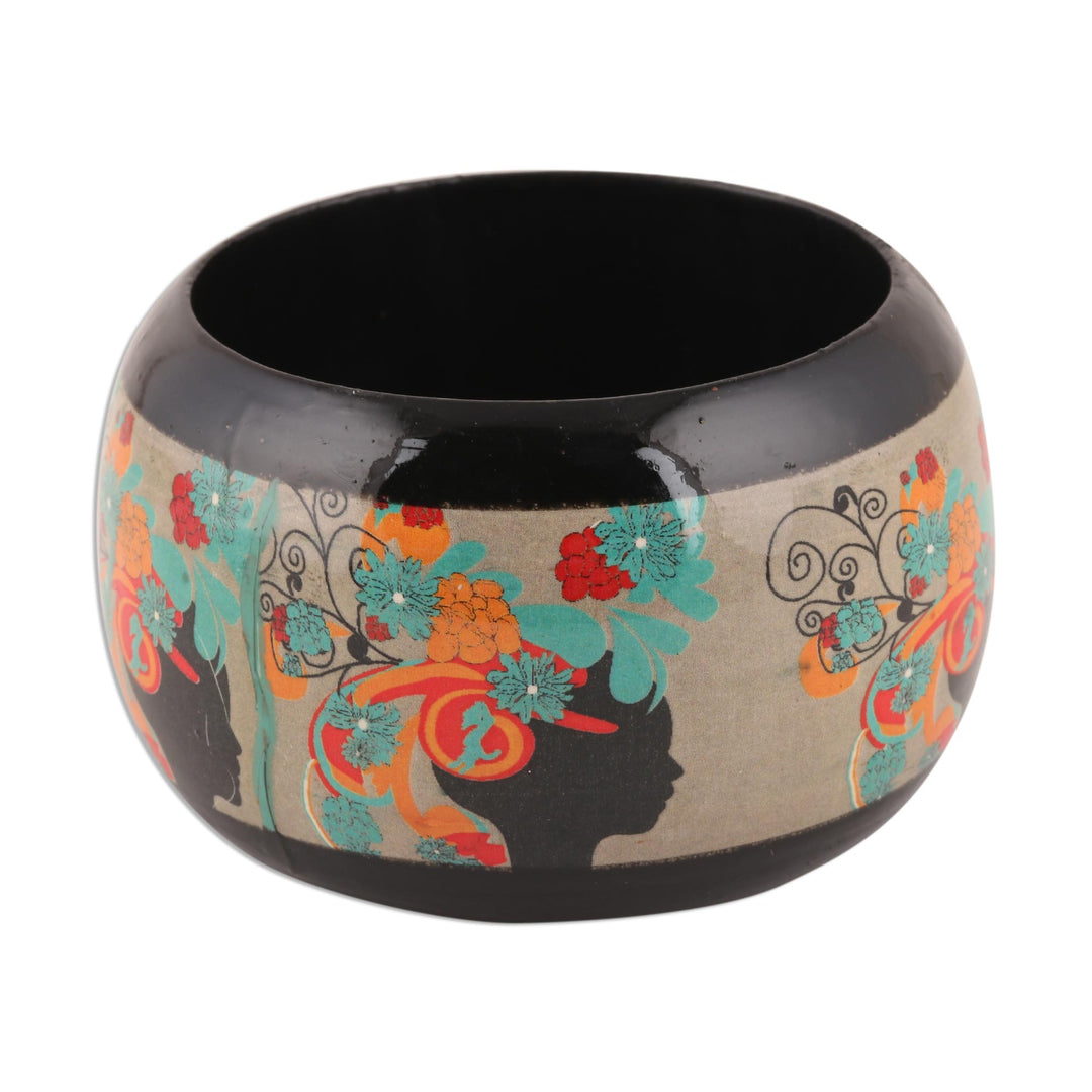 Floral Haldu Wood Bangle Bracelet Crafted in India - Tribal Flowers