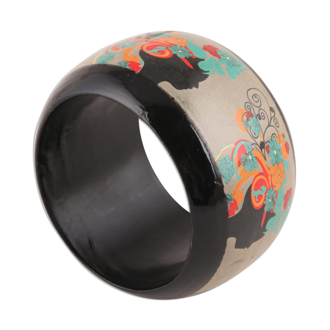 Floral Haldu Wood Bangle Bracelet Crafted in India - Tribal Flowers
