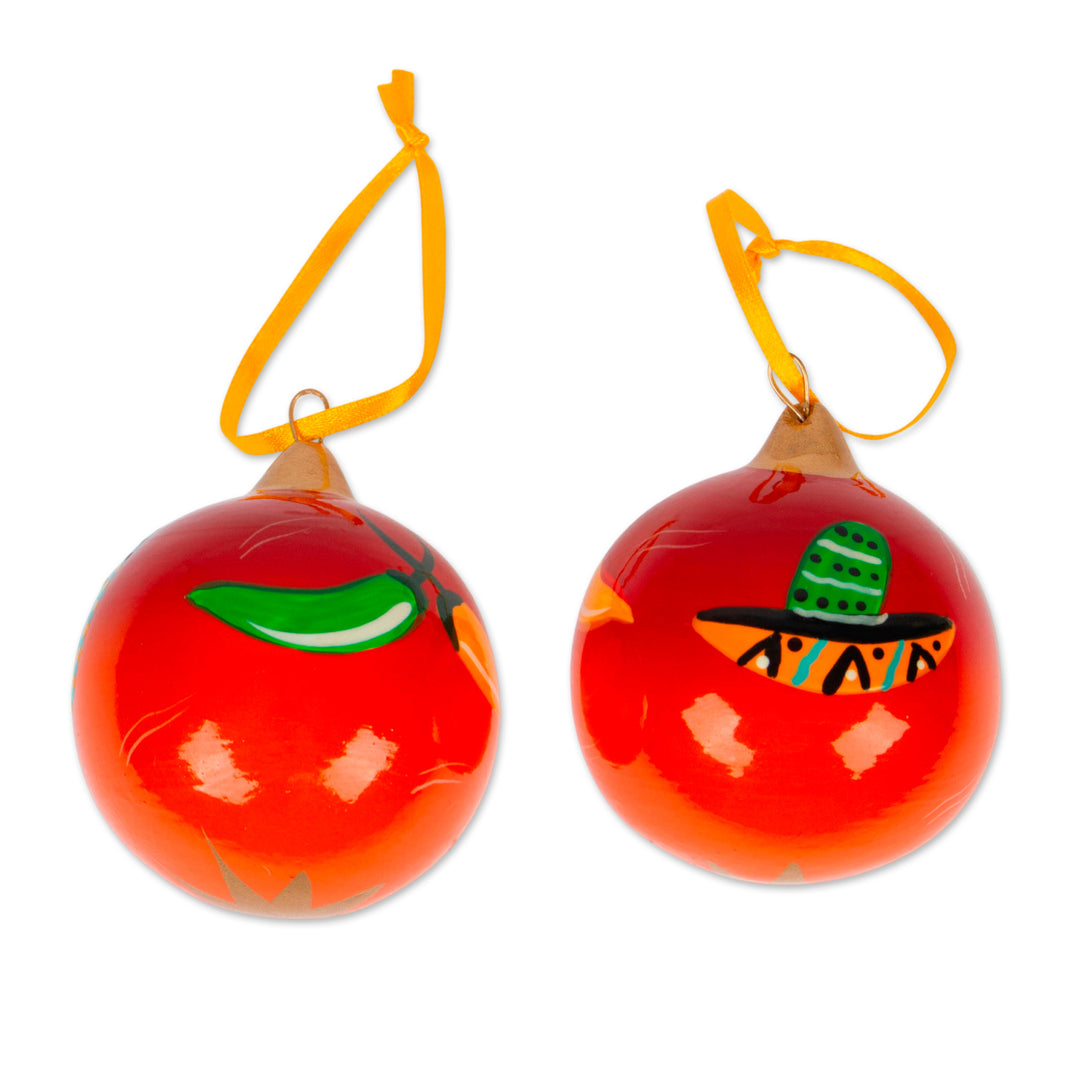 Artisan Handcrafted Mexican Ceramic Ornaments (Pair) - Mexican Holiday