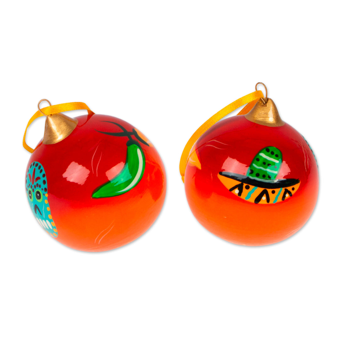Artisan Handcrafted Mexican Ceramic Ornaments (Pair) - Mexican Holiday