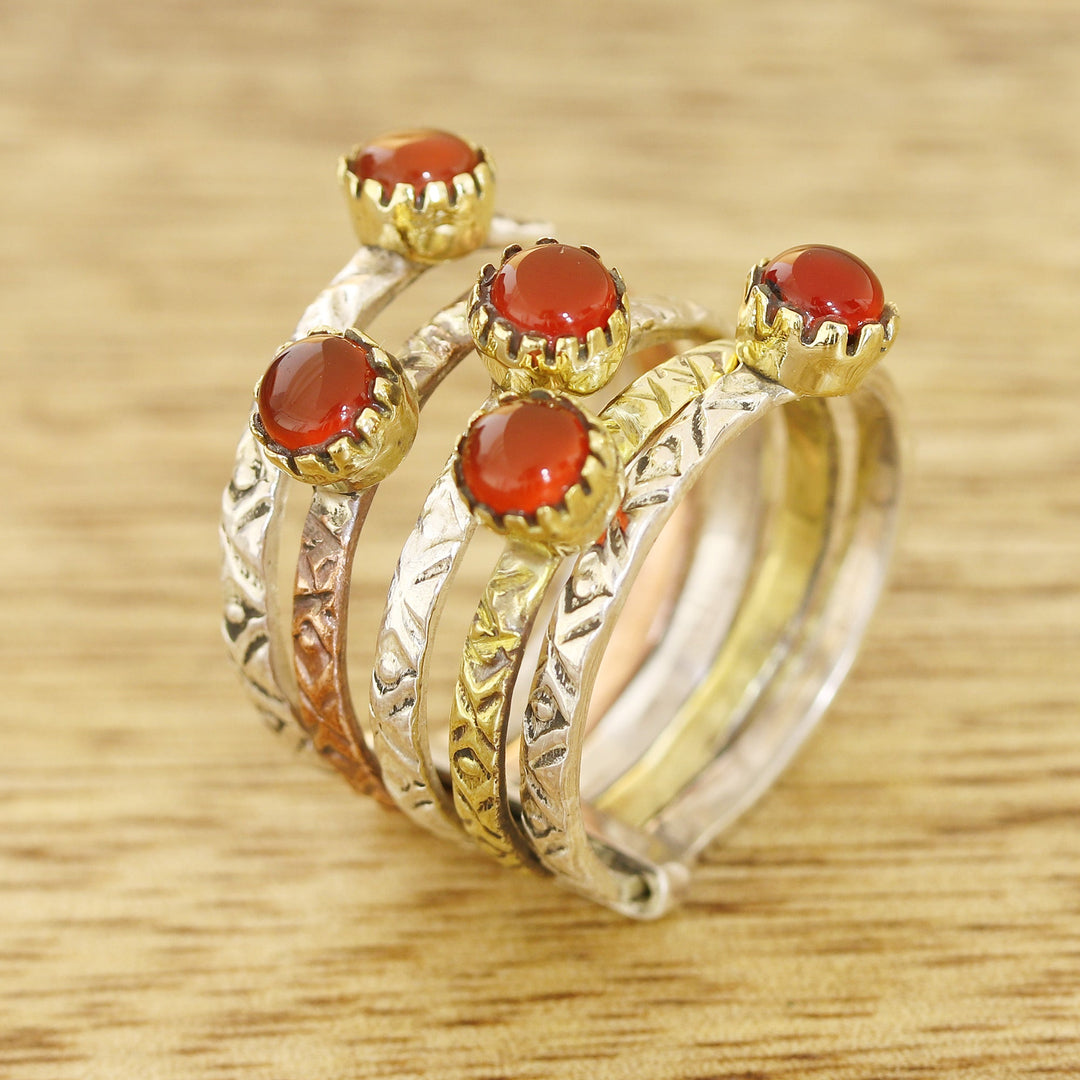 Red-Orange Onyx Multi-Stone Ring from India - Alluring Glow