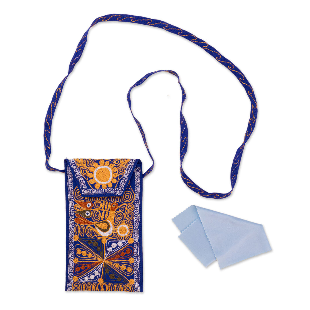Embroidered Eyeglasses Bag in Royal Blue from Peru - Embellished Beauty in Blue