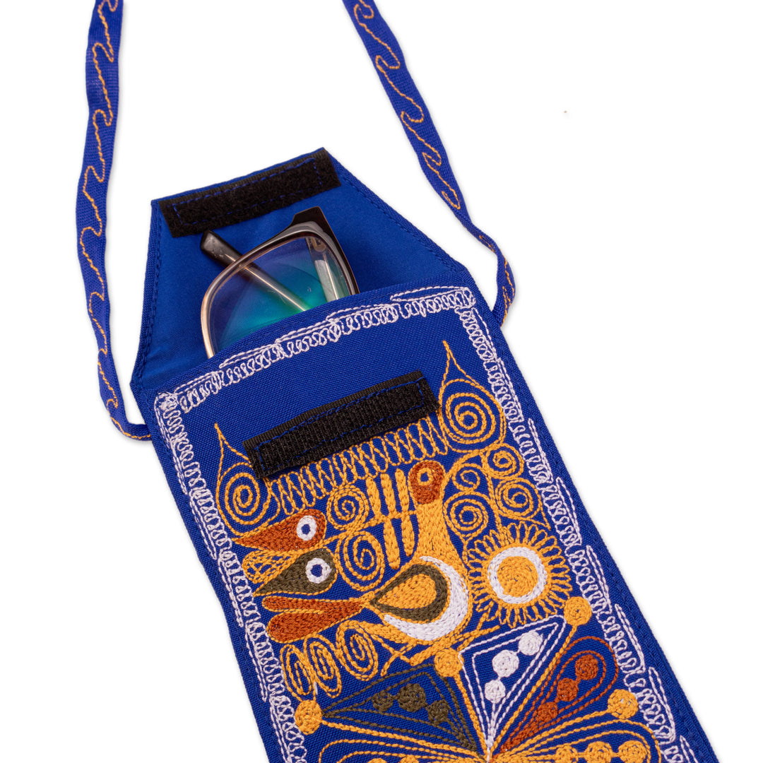 Embroidered Eyeglasses Bag in Royal Blue from Peru - Embellished Beauty in Blue