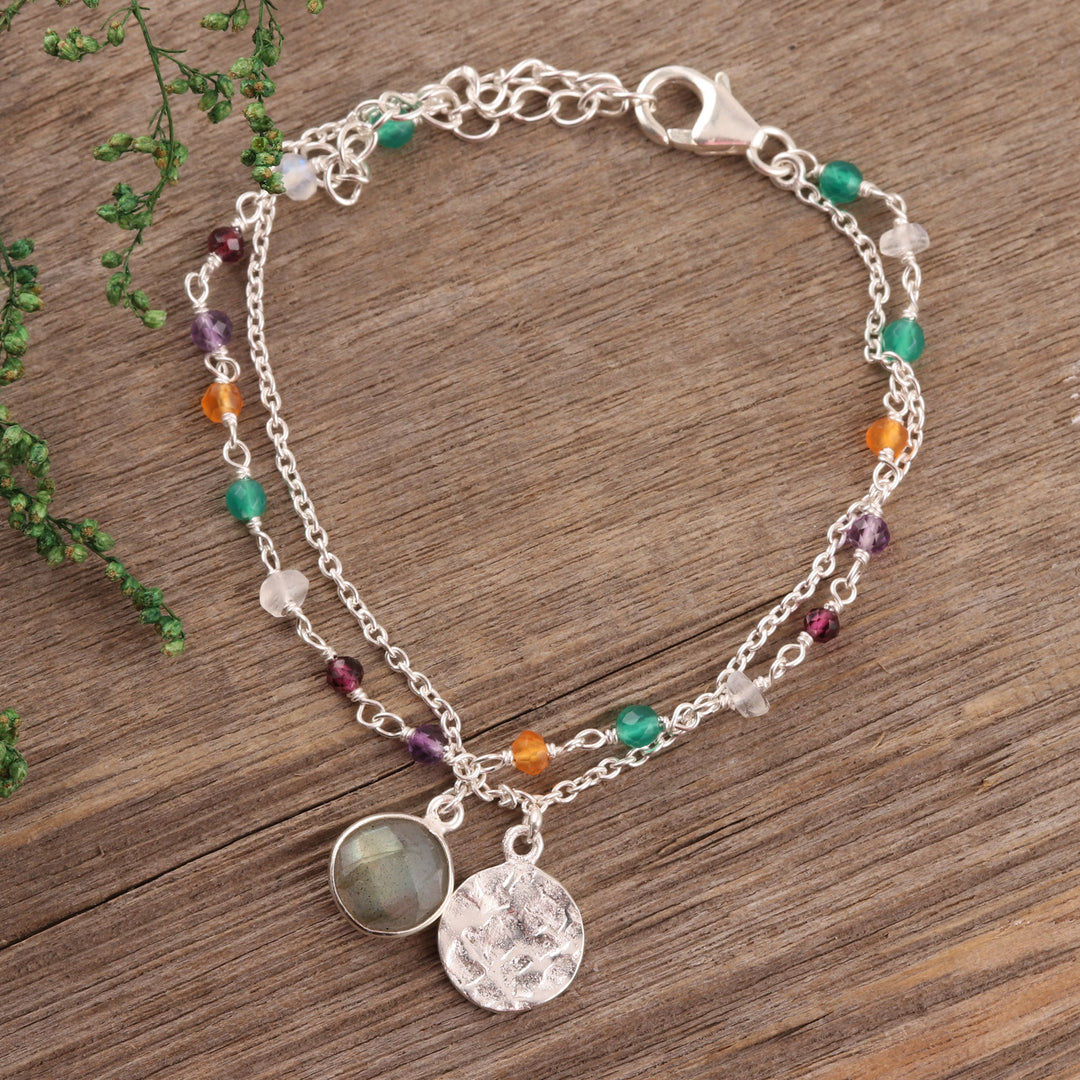Multi-Gemstone Sterling Silver Bracelet from India - Colorful Charm