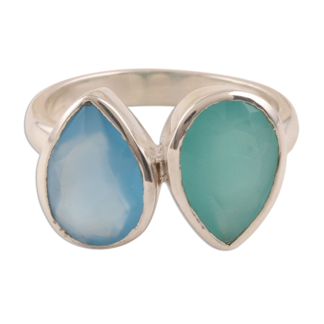 4-Carat Teardrop Chalcedony Cocktail Ring from India - Teardrop Sparkle
