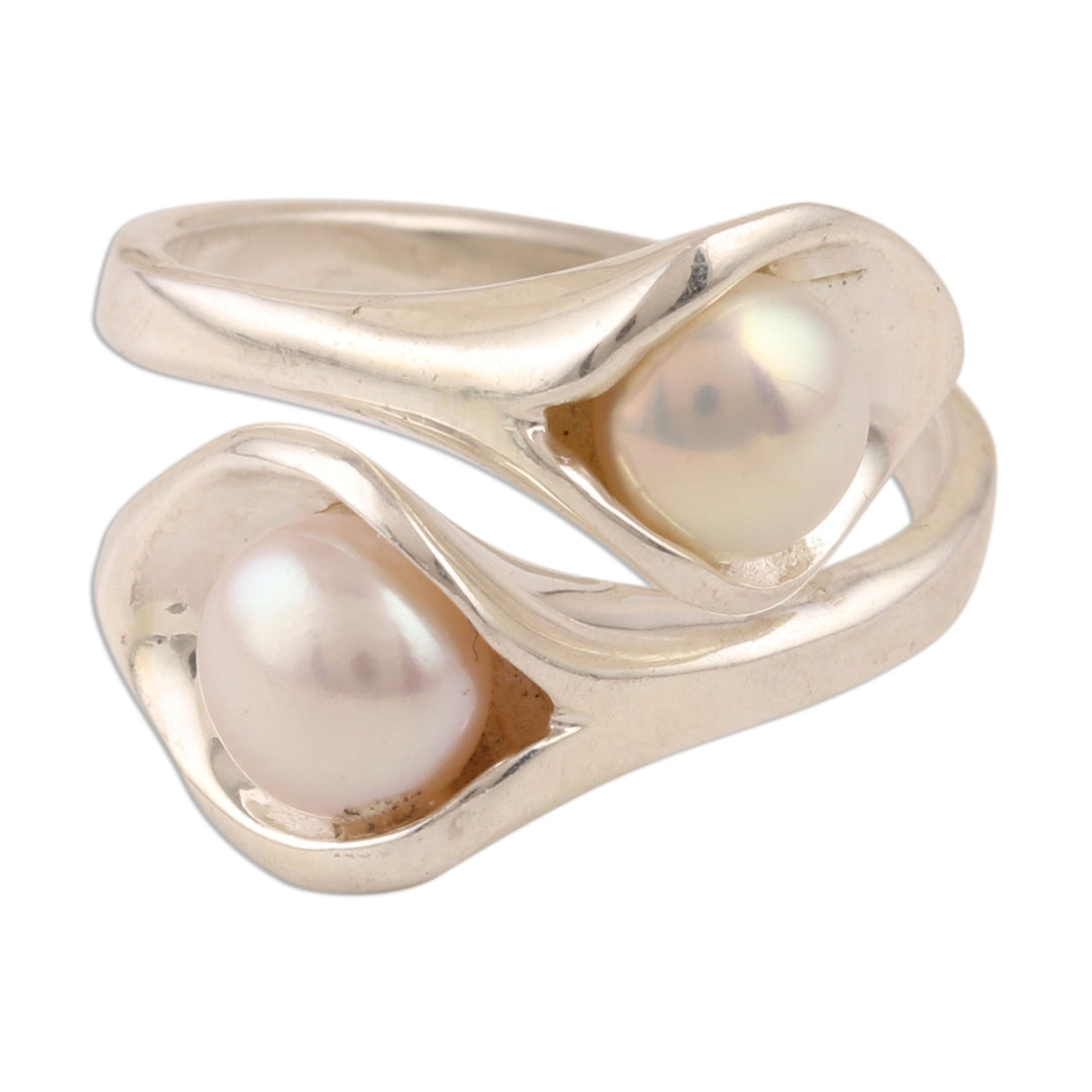 Lily Flower Cultured Pearl Wrap Ring from India - Lily Twins