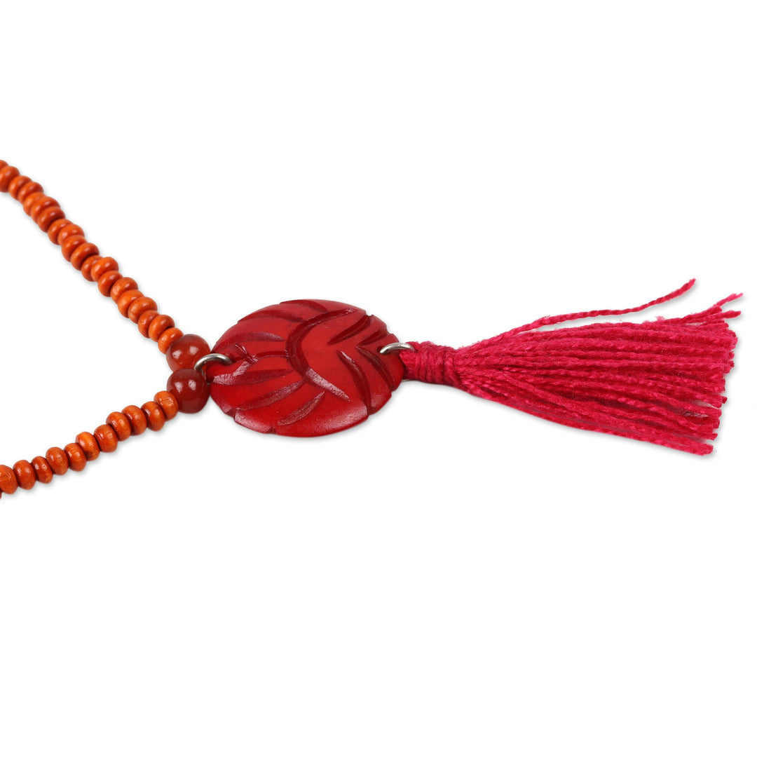 Wood Beaded Medallion Necklace in Red from India - Glorious Medallion