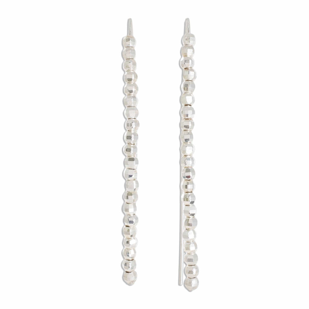 Fine Silver Beaded Drop Earrings from Guatemala - Rain of Light