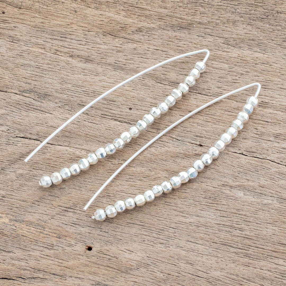 Fine Silver Beaded Drop Earrings from Guatemala - Rain of Light