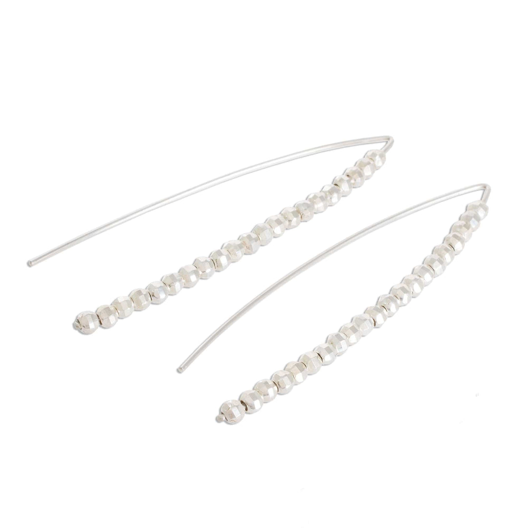Fine Silver Beaded Drop Earrings from Guatemala - Rain of Light