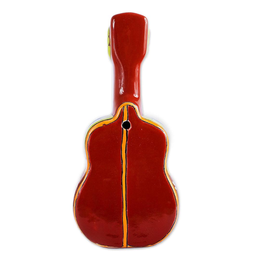 Talavera-Style Ceramic Guitar Sculpture from Mexico - Talavera Guitar