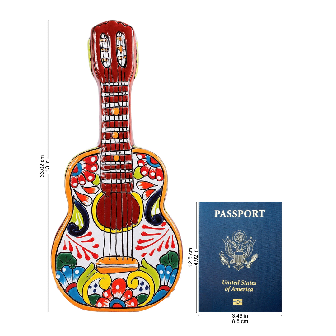 Talavera-Style Ceramic Guitar Sculpture from Mexico - Talavera Guitar