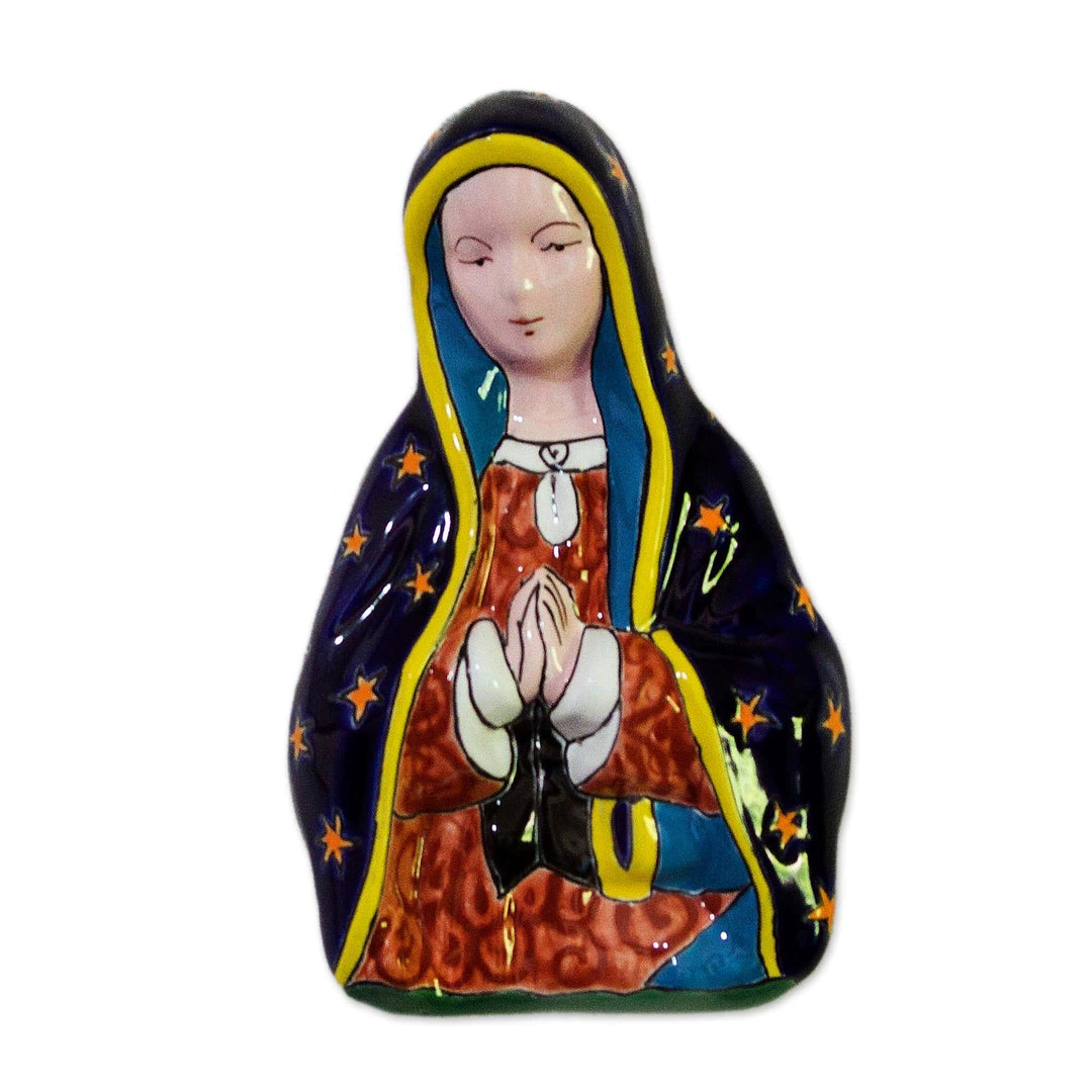 Hand-Painted Talavera-Style Ceramic Mary Wall Sculpture - Praying Mary