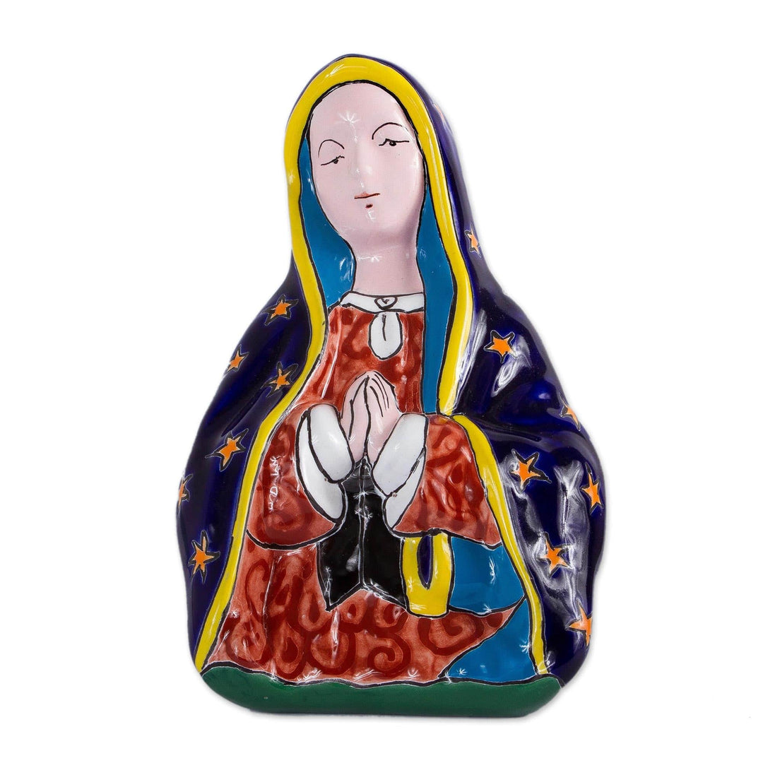 Hand-Painted Talavera-Style Ceramic Mary Wall Sculpture - Praying Mary