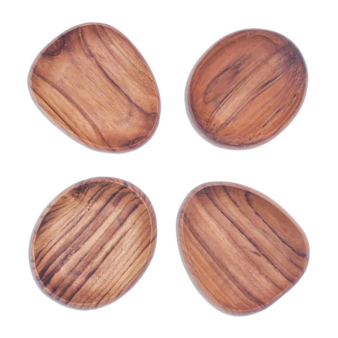 Teak Wood Appetizer Plates from Thailand (Set of 4) - Dinner Melody