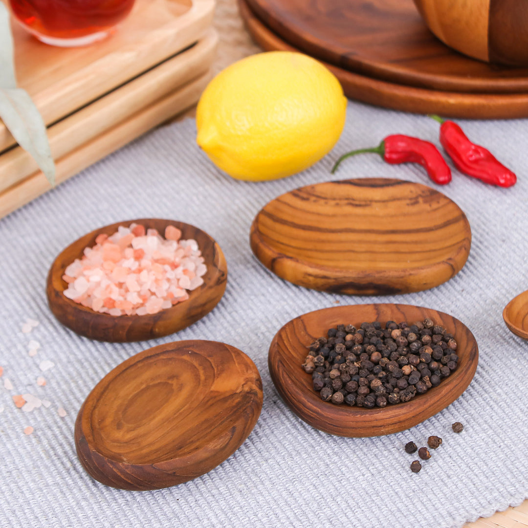 Teak Wood Appetizer Plates from Thailand (Set of 4) - Dinner Melody