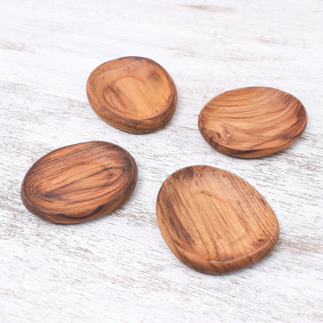 Teak Wood Appetizer Plates from Thailand (Set of 4) - Dinner Melody