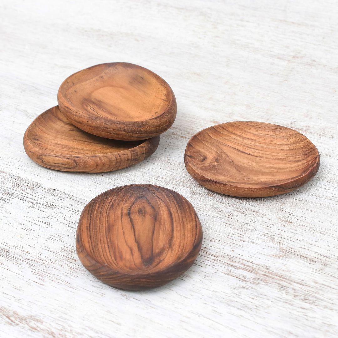 Teak Wood Appetizer Plates from Thailand (Set of 4) - Dinner Melody