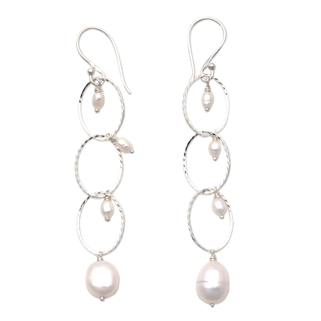 Cultured Pearl Dangle Earrings from Bali - Glowing Twist